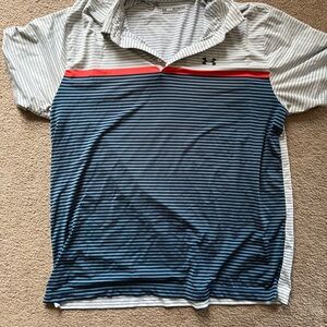 Under Armour Blue and White Striped Polo